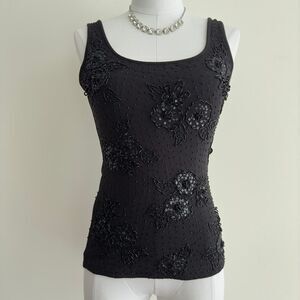 NEW Vivienne Tam Beaded Top Womens Small Sequin Floral Tank Black Dead Stock